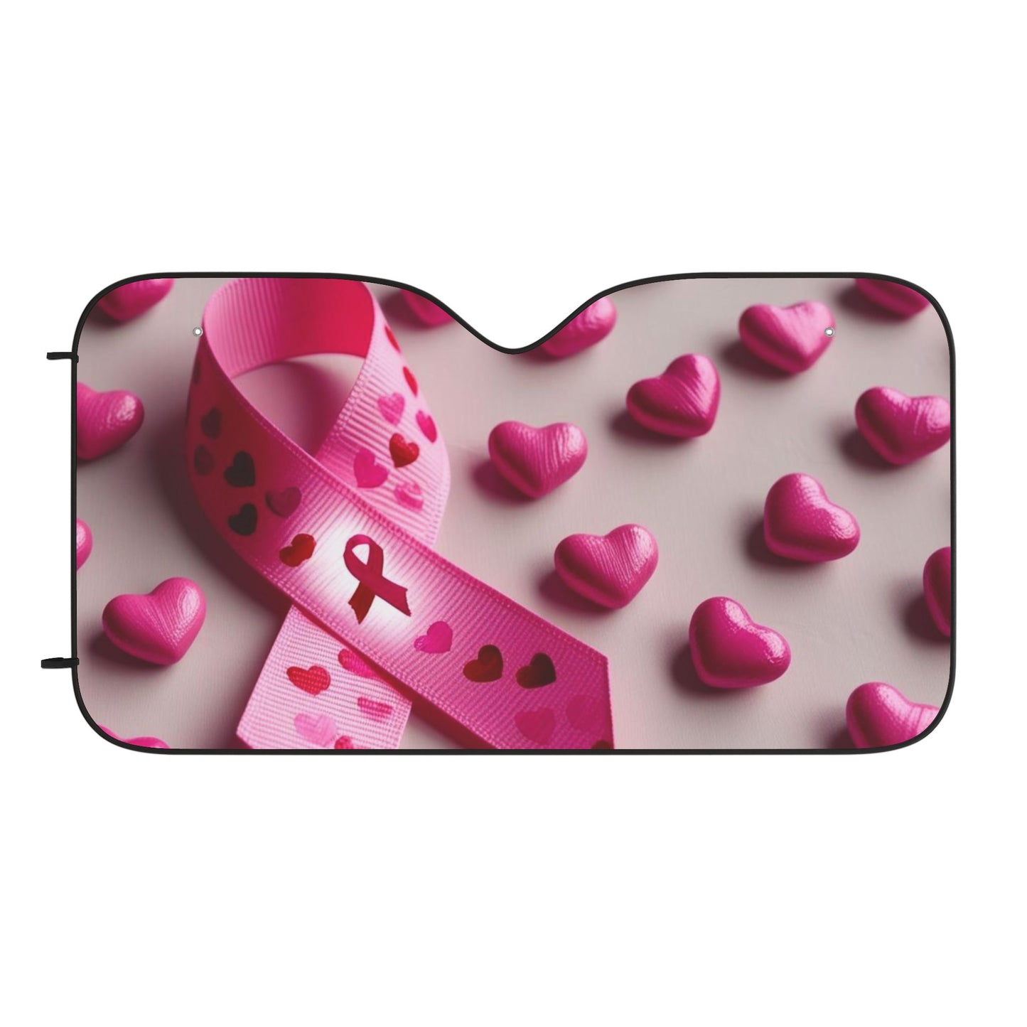 Stylish Car Sun Shades with Pink Ribbon & Hearts Design - Perfect for Breast Cancer Awareness